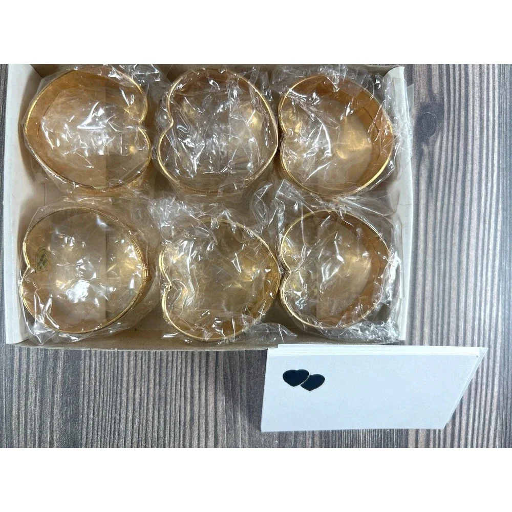Vintage Set of 6 Brass Heart Napkin Rings in Original Box